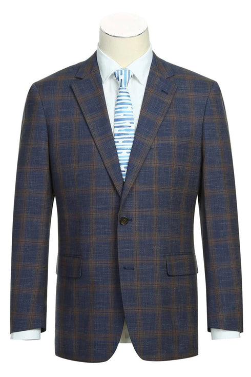 Western Sport Coat - Western Blazer Mens Slim Fit Two Button Sport Coat Blazer in Navy Blue & Gold Windowpane Plaid