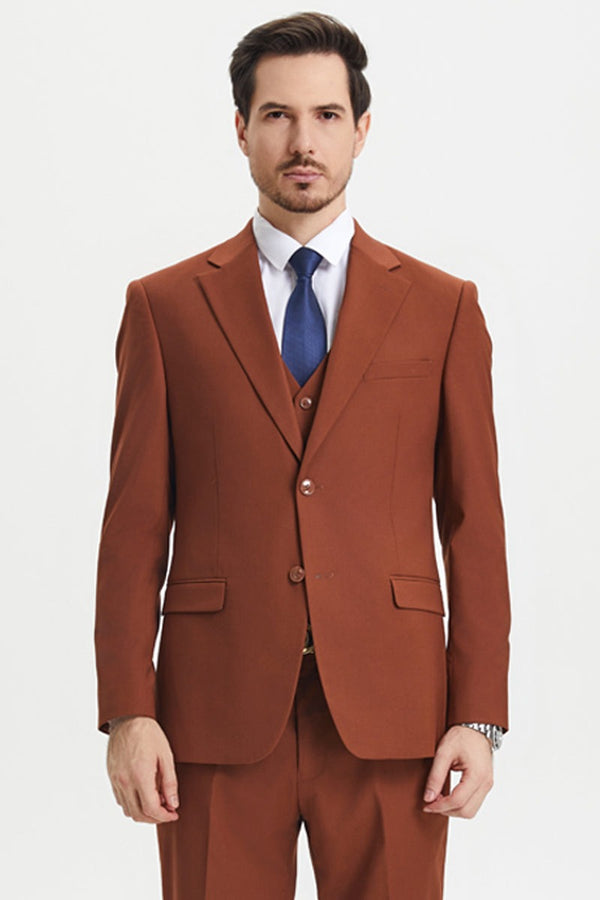 Mens Stacy Adams Suits Brand - Designer Suit Men's Two Button Vested Stacy Adams Basic Designer Suit in Brown