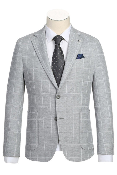 Western Sport Coat - Western Blazer Mens Half Canvas Unconstructed Sport Coat Blazer in Light Grey & White Windowpane Plaid