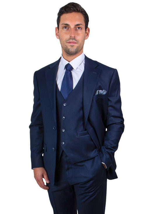 Mens Stacy Adams Suits Brand - Designer Suit Men's Two Button Vested Stacy Adams Basic Suit in Navy Blue