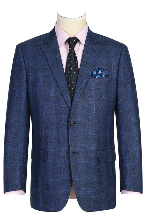 Western Sport Coat - Western Blazer Mens Two Button Classic Fit Sport Coat Blazer in Navy Blue Windowpane Plaid