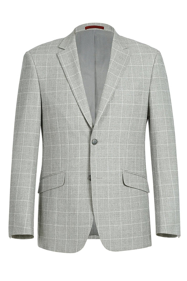 Western Sport Coat - Western Blazer Mens Two Button Slim Fit Sport Coat Blazer in Light Grey Ash Windowpane Plaid