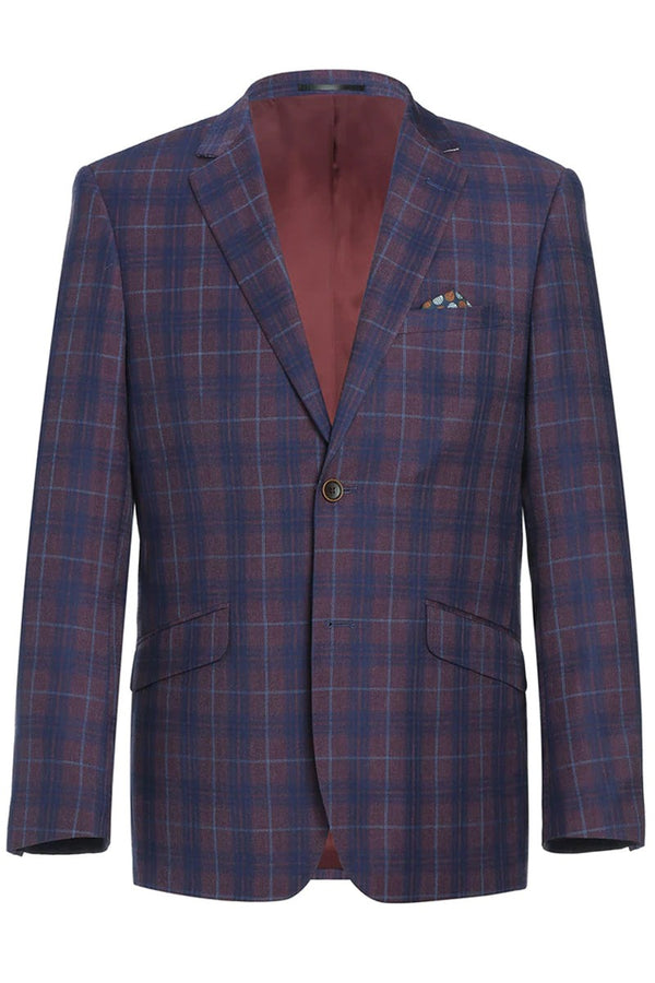 Western Sport Coat - Western Blazer Mens Slim Fit Two Button Sport Coat Blazer in Purple & Blue Windowpane Plaid