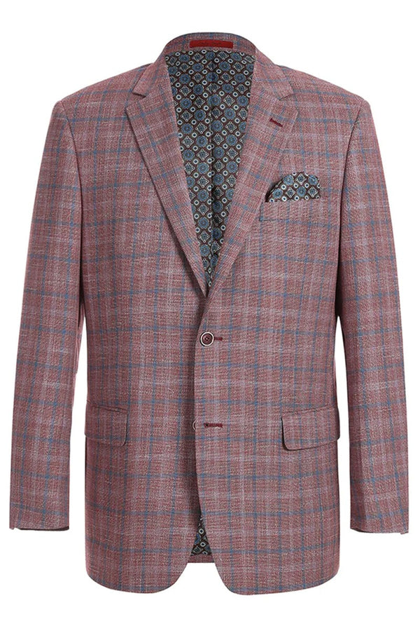 Western Sport Coat - Western Blazer Mens Two Button Classic Fit Sport Coat Blazer in Burgundy Red Windowpane Plaid