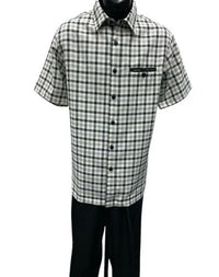 Dreams Men's Black/Off White Plaid 2 Piece Short Sleeve Walking Suit Chico 283-00
