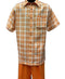 Dreams Men's Orange/Cream Plaid 2 Piece Short Sleeve Coord Set Piazza 282-18