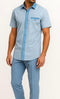 Dreams Men's Sky Blue/Off White Houndstooth Short Sleeve Walking Suit Fazio 262-21