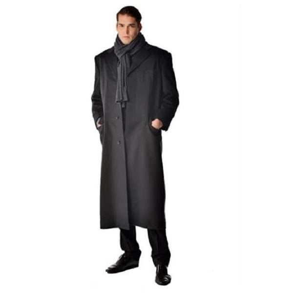 Mens Long Mens Dress Topcoat - Black Winter Coat - Overcoat