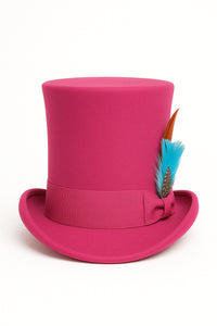 Victorian Steampunk Top Hat - 1800 19th Century - Dressy Loden Felt Top Hot Pink Fuschia Hat