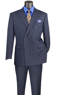 Navy Regular Fit 2 Piece Pinstripe Double Breasted Suit