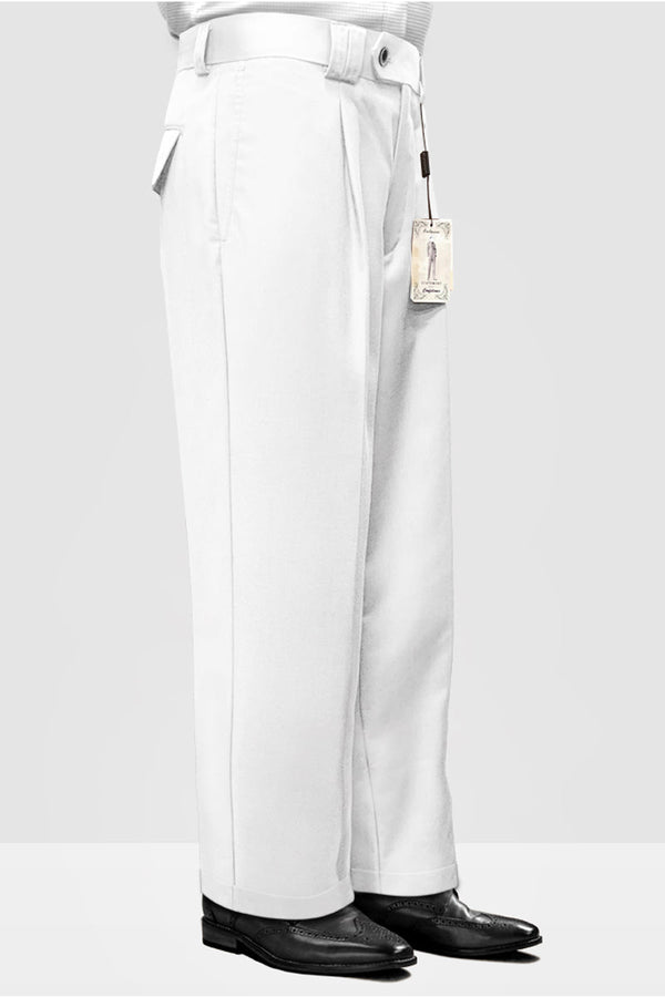 Mens Italian Wool Wide Leg Dress Pants in White