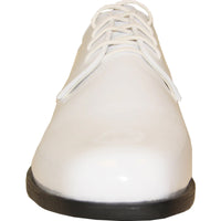 Bravo Mens Classic Plain Square Toe Shiny Patent Tuxedo Dress Shoe in White