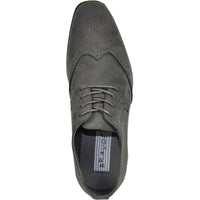 Bravo Mens Vegan Suede Wedding & Prom Wingtip Lace Up Dress Shoe in Grey