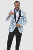 EJ Samuel Aqua Blue Wide Brocade Prom Tuxedo Jacket - USA Men's Outlet