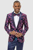 "EJ Samuel Men's Navy Floral Studded Tuxedo Blazer" - USA Men's Outlet
