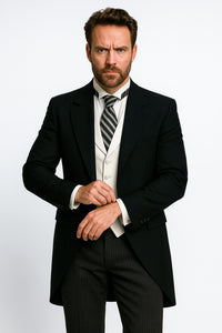 Cutaway Tuxedo - Black Peak Lapel Long Suit Perfect For Wedding or Musicians