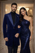 Velvet Long Coat - Velvet Car coat - Navy Coat $199