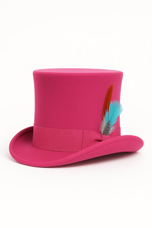Victorian Steampunk Top Hat - 1800 19th Century - Dressy Loden Felt Top Hot Pink Fuschia Hat