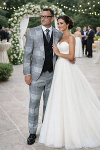 Statement Men’s 3-Piece Plaid Wool Suit – 100% Wool Modern Fit with Peak Lapel