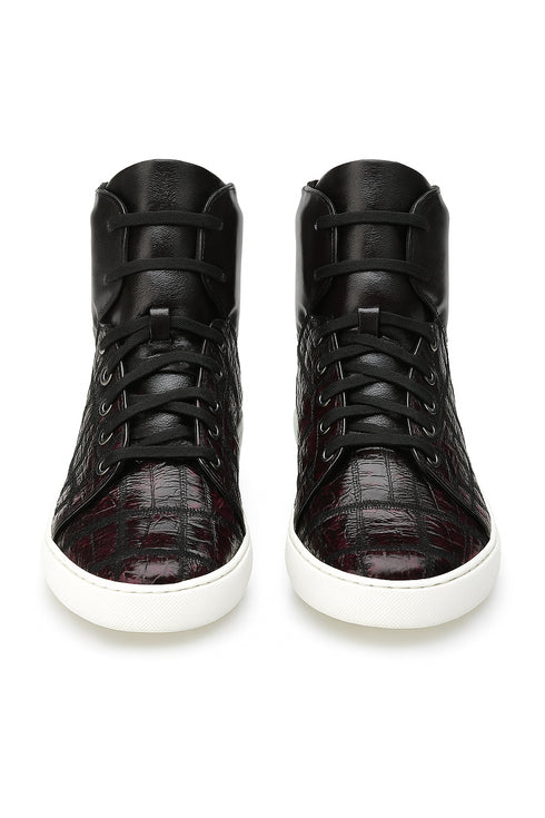 Mens Belvedere Vero Crocodile Patchwork Hightop Sneaker in Honey
