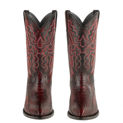 Mens King Exotic Ostrich Leg Boots Black Cherry (4980518)