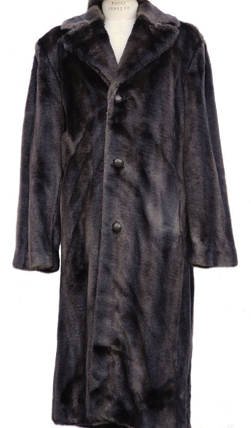 Faux Fur Coat - Men Full Length Overcoat in Black - Brown - White - Ivory - Gray For Winter