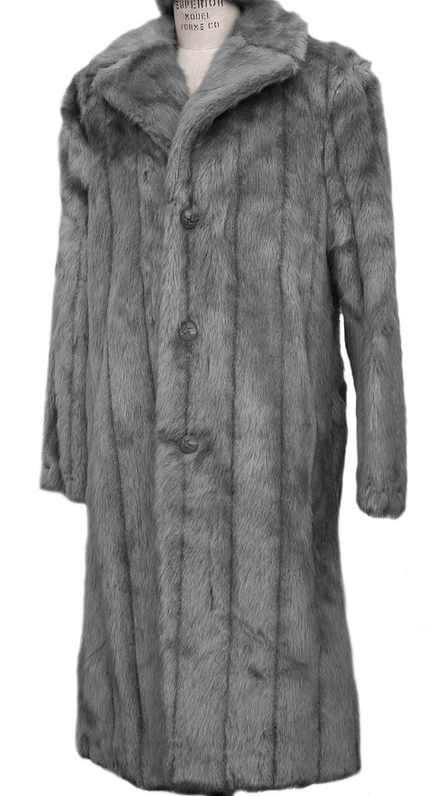 Faux Fur Coat - Men Full Length Overcoat in Black - Brown - White - Ivory - Gray For Winter