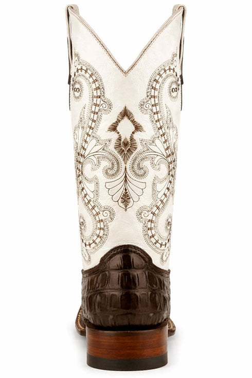 Ferrini Women's Rancher Square Toe Boots Crocodile Print - Chocolate/White 9049309