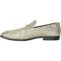 Bravo Mens Modern Glitter Sequin Prom Tuxedo Loafer in Gold - Men's Dress Shoes