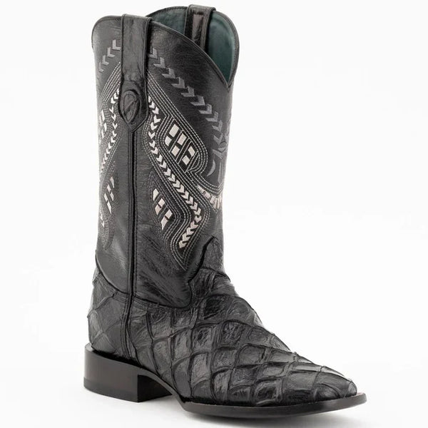 Ferrini Bronco Men's Print Pirarucu Fish Boots Handcrafted Black 4339304