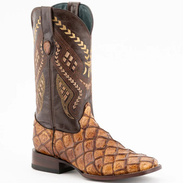 Ferrini Bronco Men's Print Pirarucu Fish Boots Handcrafted Cognac 4339361