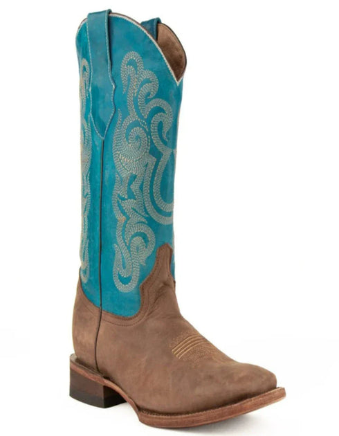 Ferrini Men's Hunter Square Toe Boots Handcrafted - Chocolate/Turquoise