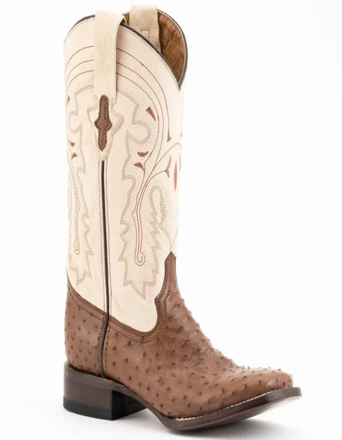 Ferrini Men's Colt Full Quill Ostrich Square Toe Boots Handcrafted - Kango Brown