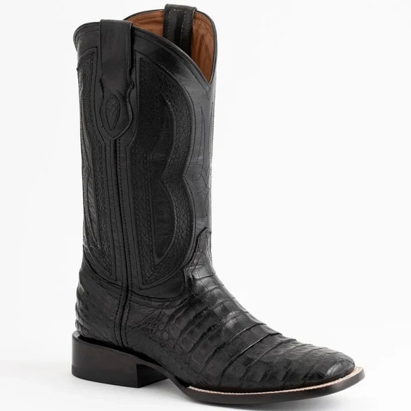 Ferrini Men's Dakota Belly Caiman Western Boots - Square Toe Handcrafted Black