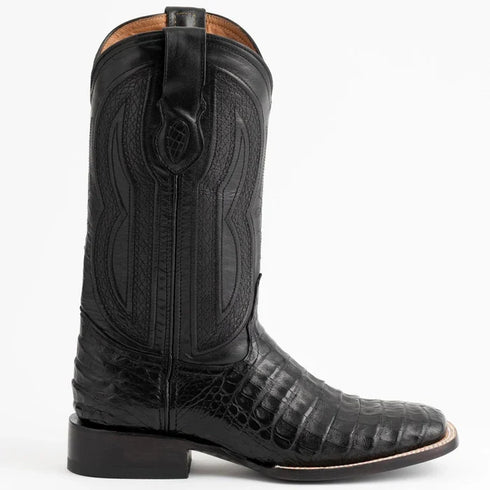 Ferrini Men's Dakota Belly Caiman Western Boots - Square Toe Handcrafted Black