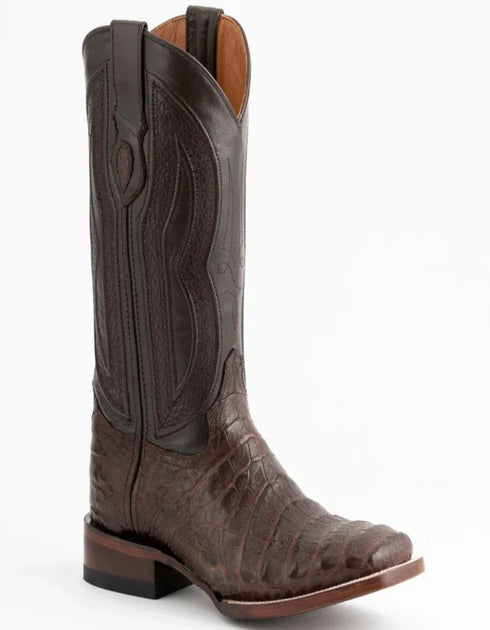 Ferrini Men's Dakota Belly Caiman Western Boots - Square Toe Handcrafted Chocolate