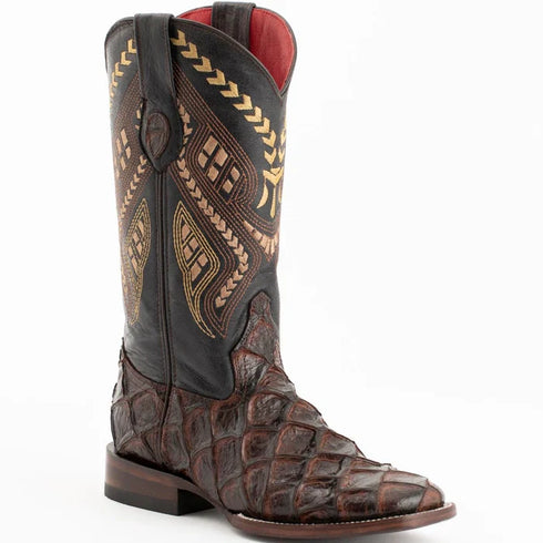 Ferrini Women's Bronco Square Toe Boots Pirarucu Fish Print - Chocolate 9339309