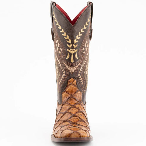 Ferrini Women's Bronco Square Toe Boots Pirarucu Fish Print - Cognac 9339361