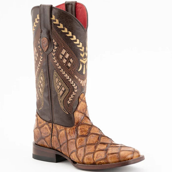 Ferrini Women's Bronco Square Toe Boots Pirarucu Fish Print - Cognac 9339361