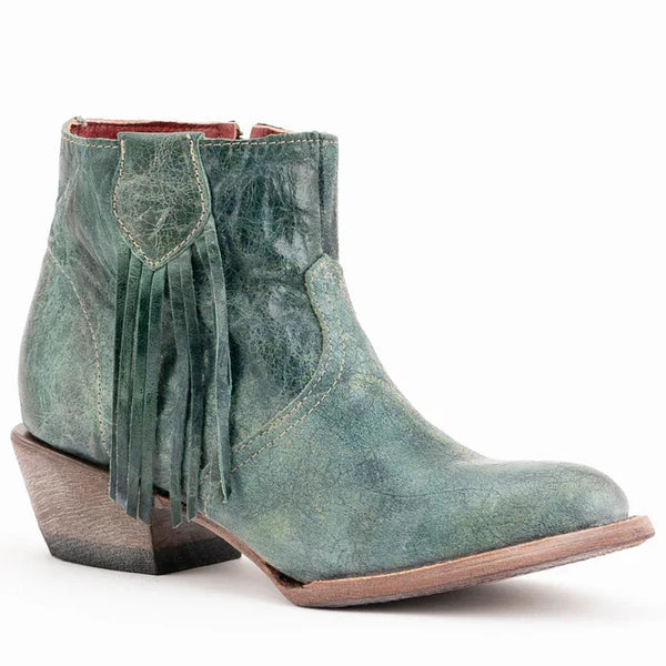 Ferrini Women's Fringe Round Toe Ankle Boots Handcrafted - Turquoise 6101150