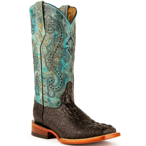 Ferrini Women's Stampede Square Toe Boots Crocodile Print - Black/Teal 9039350