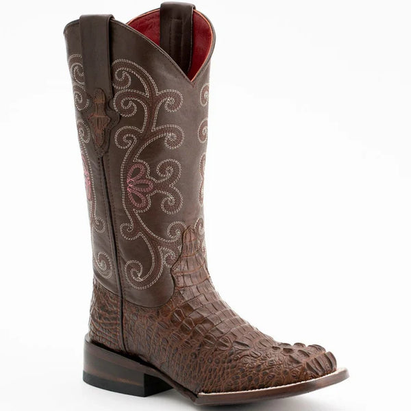 Ferrini Women's Stampede Square Toe Boots Crocodile Print - Rust Brown 9039323