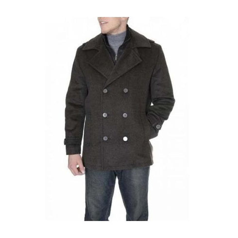 Mens Peacoat Slim Fit - Fitted Wool Peacoat - Slim Cut-Brown