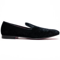 Zelli Formal II Black Velvet Loafer with Hand-Stitched Crocodile Vamp