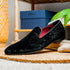 Zelli Formal II Black Velvet Loafer with Hand-Stitched Crocodile Vamp