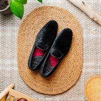 Zelli Formal II Black Velvet Loafer with Hand-Stitched Crocodile Vamp