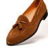 Zelli Franco Suede Tassel Loafers with Classic Apron Toe in Tobacco