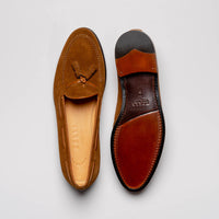 Zelli Franco Suede Tassel Loafers with Classic Apron Toe in Tobacco