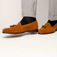 Zelli Franco Suede Tassel Loafers with Classic Apron Toe in Tobacco