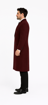 Fully Lined Dark Burgundy Wool Long Overcoat